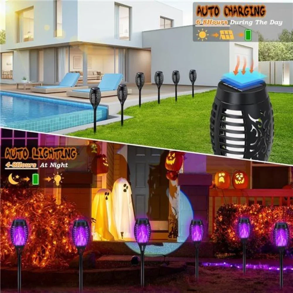 10Pack Purple Halloween Lights Outdoor with Flickering Flame Waterproof